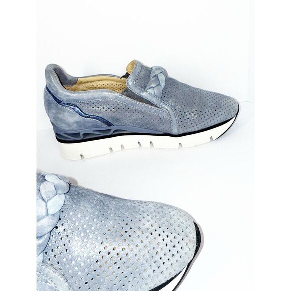 Softwaves Suede Platform Sneaker Loafer Dusty Blue Metallic Perforated 37/6.5 - Picture 15 of 16